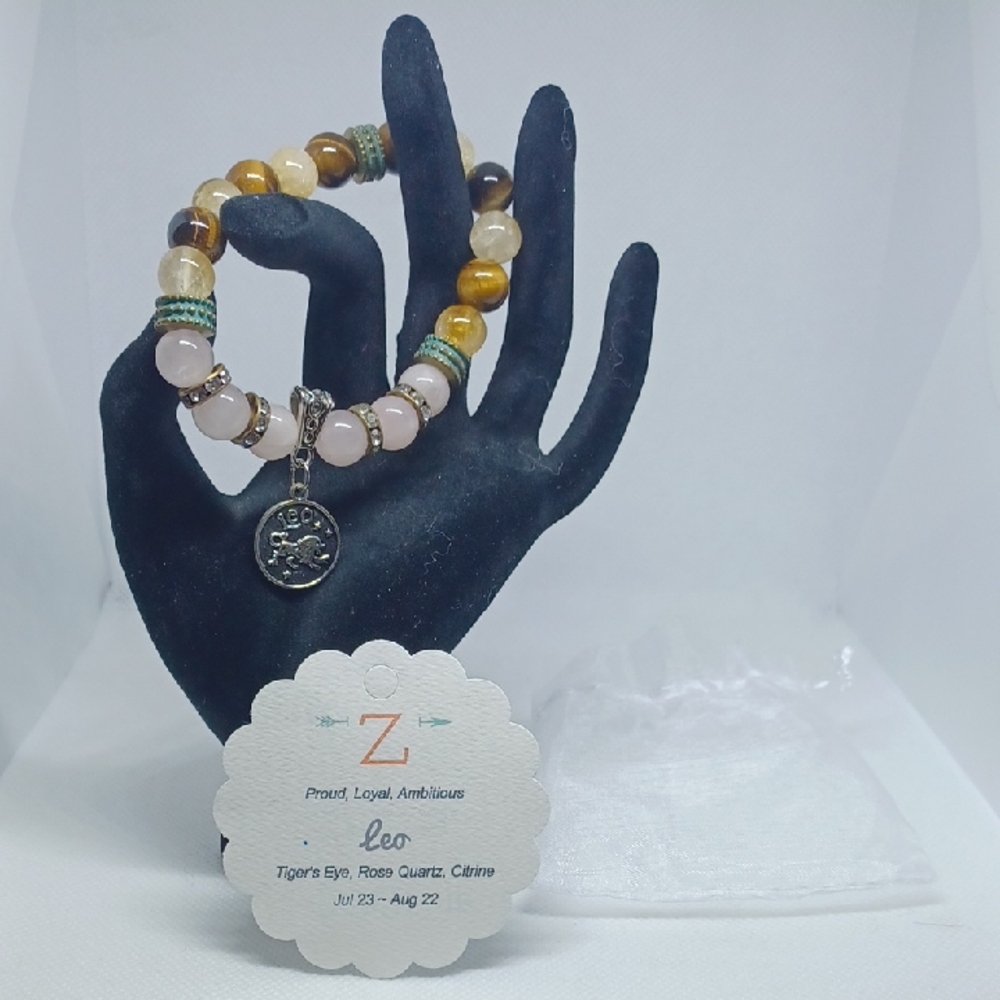 Zodiac Leo Bracelet with Precious Stones 7" Stretch Band